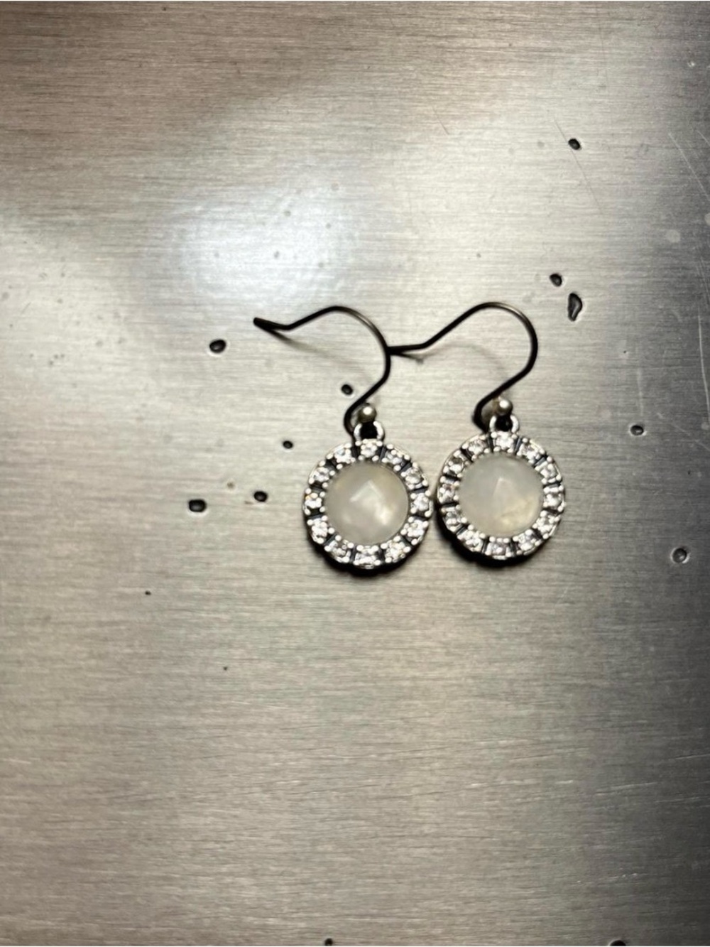 Silver White Moonstone Halo Drop Earrings